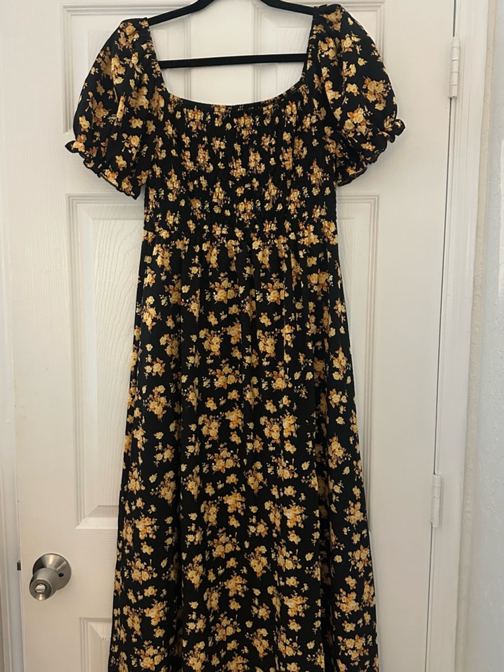 Black and Yellow Floral Smocked Woman’s Dress